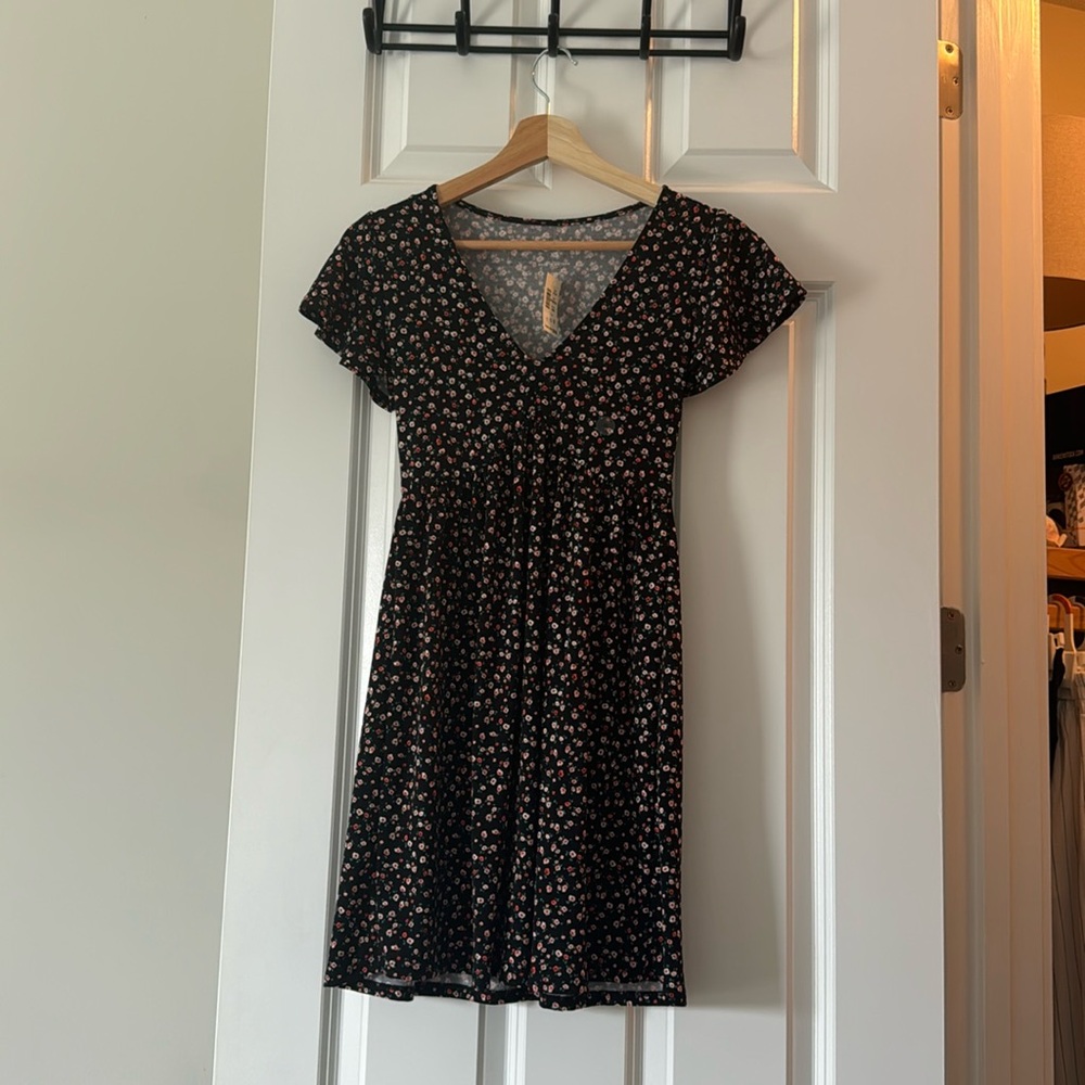 Simple black dress with flowers